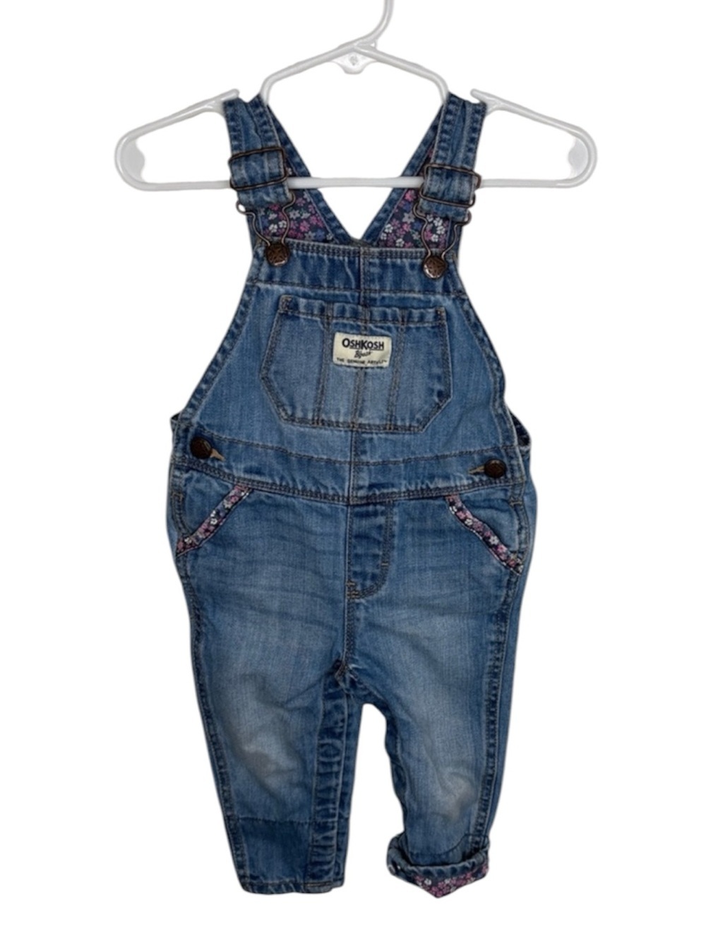 Osh Kosh B'gosh Floral Contrast Denim Overalls Girls Size 12M
